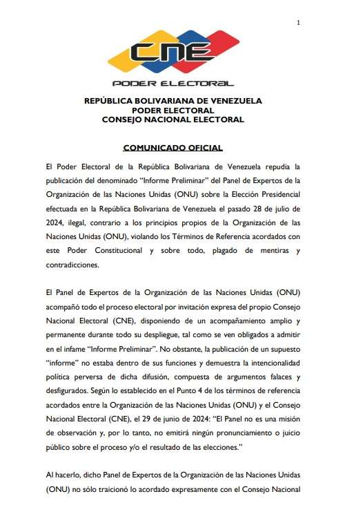 CNE repudia informe preliminar de expertos electorales de la ONU ...