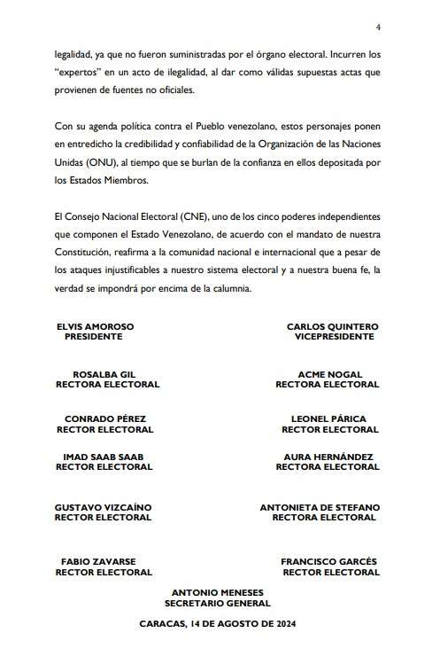 CNE repudia informe preliminar de expertos electorales de la ONU ...